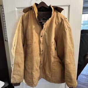 Bercowear Jacket Mens 2XL Tan Hooded Duck Canvas Quilted Lined Workwear USA